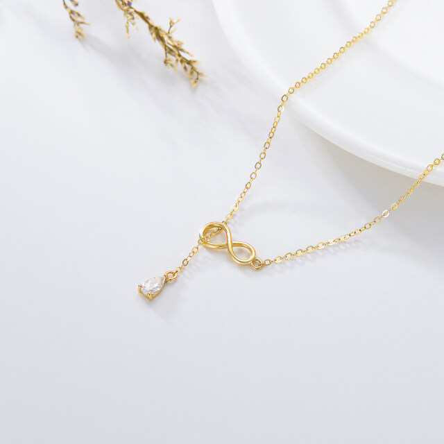 14K Gold Teardrop/Pear-shaped Cubic Zirconia Infinity Symbol Non-adjustable Y-Necklace-3