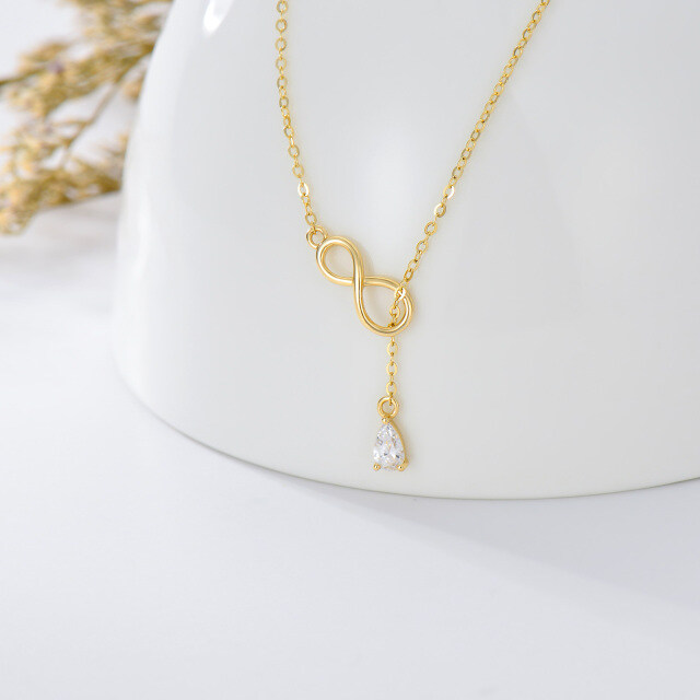 14K Gold Teardrop/Pear-shaped Cubic Zirconia Infinity Symbol Non-adjustable Y-Necklace-2