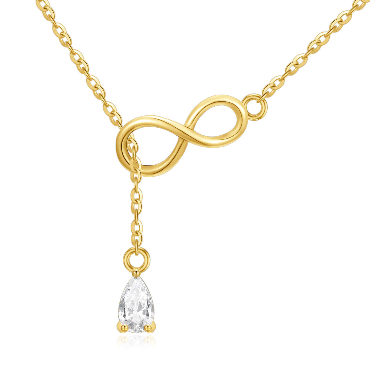 14K Gold Teardrop/Pear-shaped Cubic Zirconia Infinity Symbol Non-adjustable Y-Necklace-1