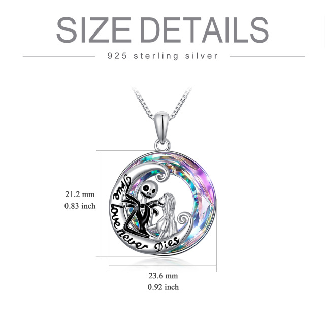 Sterling Silver Circular Shaped Moon & Skeleton Crystal Pendant Necklace with Engraved Word-4