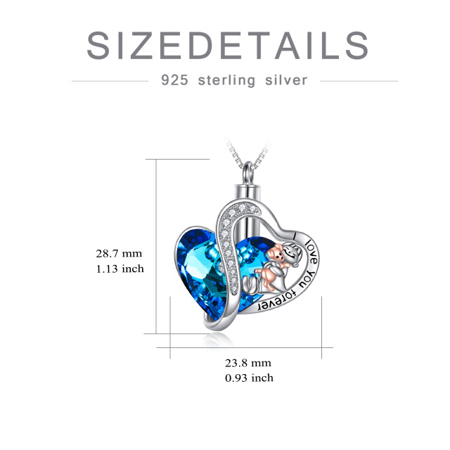 Sterling Silver Two-tone Heart Crystal Dog & Heart Urn Necklace for Ashes with Engraved Word-4