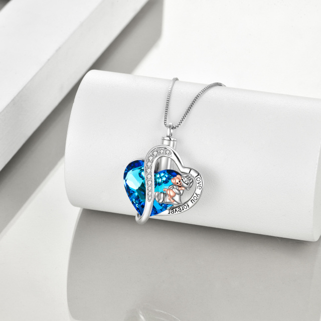 Sterling Silver Two-tone Heart Crystal Dog & Heart Urn Necklace for Ashes with Engraved Word-3