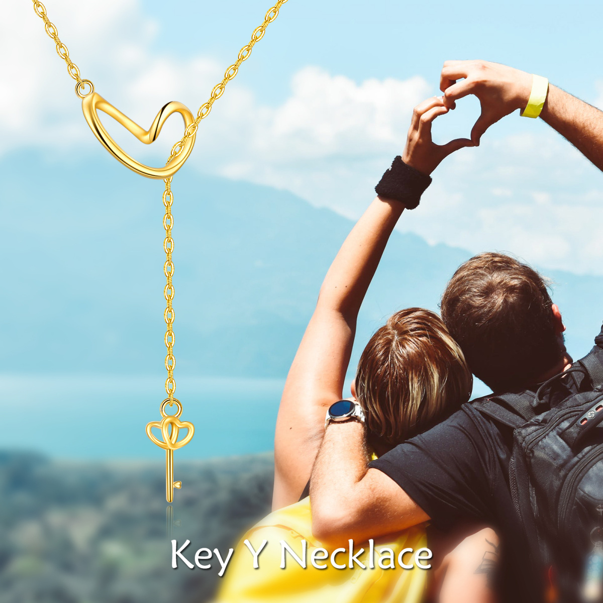 14K Gold Heart & Key Adjustable Y Necklace-5