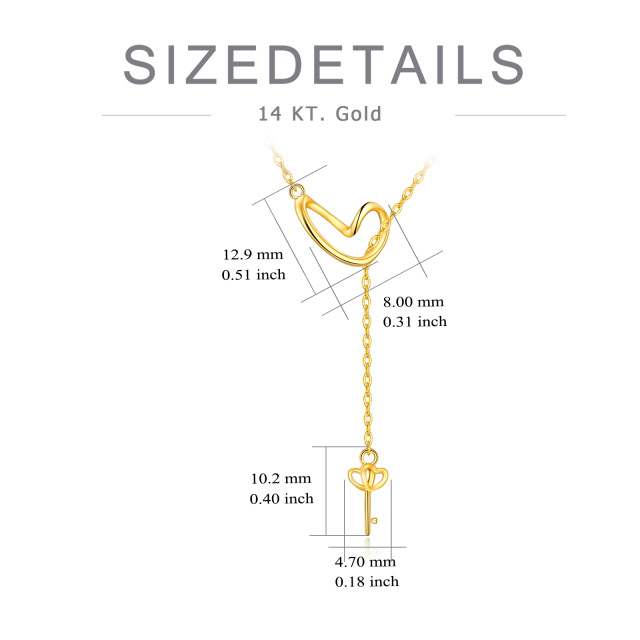 14K Gold Heart & Key Adjustable Y Necklace-3