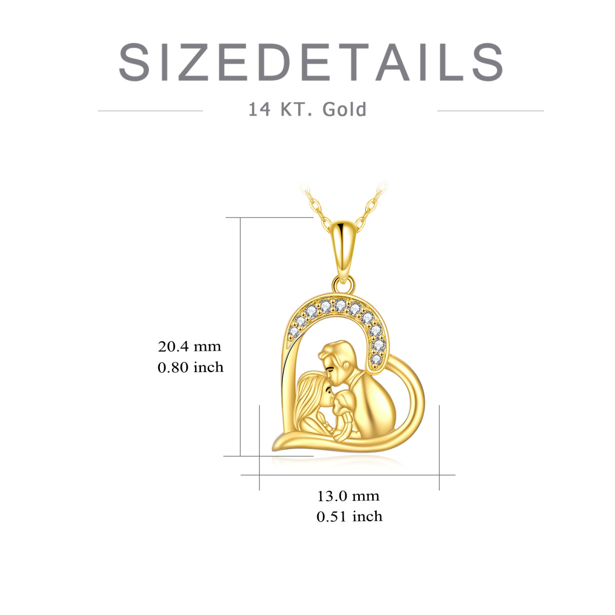 14K Gold Cubic Zirconia Parents & Children & Heart Pendant Necklace-4