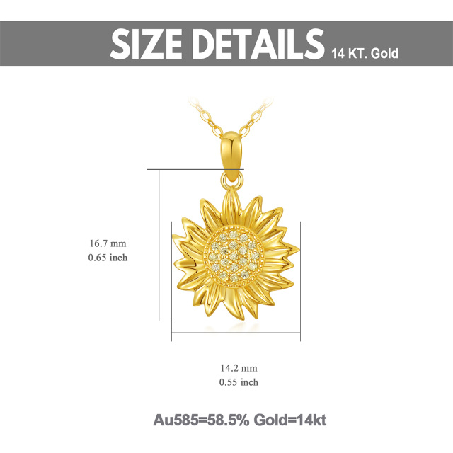14K Gold Zircon Sunflower Pendant Necklace-5