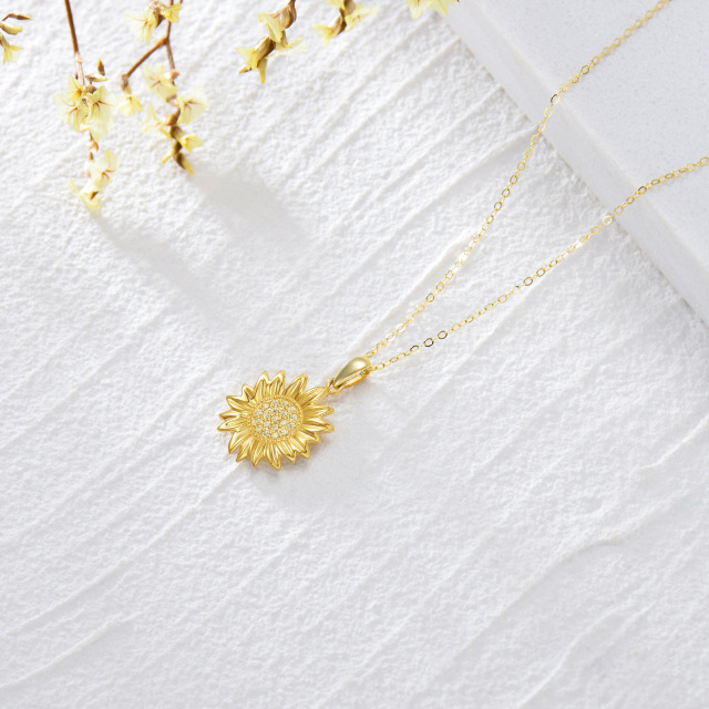 14K Gold Zircon Sunflower Pendant Necklace-4