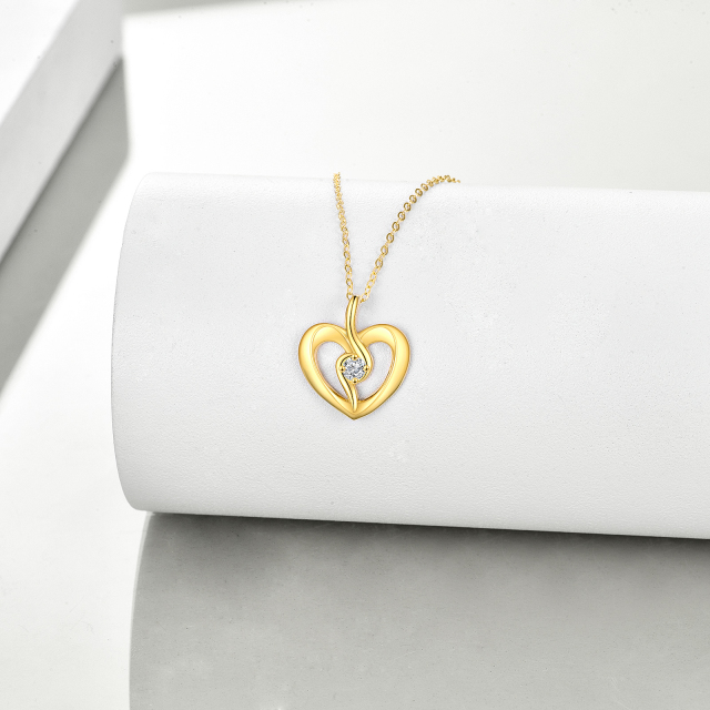 14K Gold Circular Shaped Zircon Heart Pendant Necklace-2
