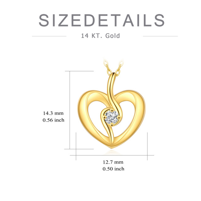 14K Gold kreisförmig Zirkon Herz Anhänger Halskette-4