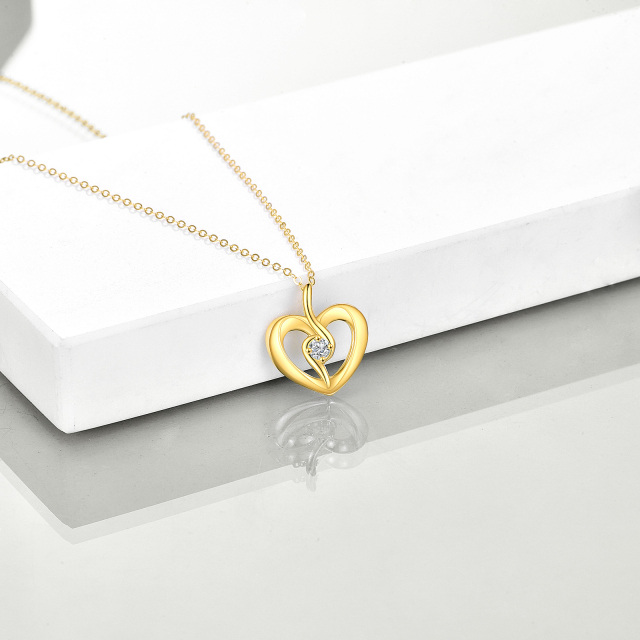 14K Gold Circular Shaped Zircon Heart Pendant Necklace-3