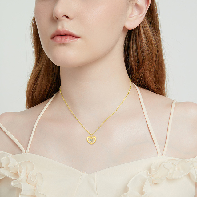 Collar Colgante Corazón Circonitas Oro 14K-1