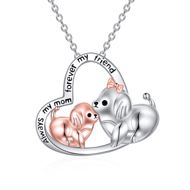 Sterling Silver Dog Pendant Necklace with Engraved Word-0