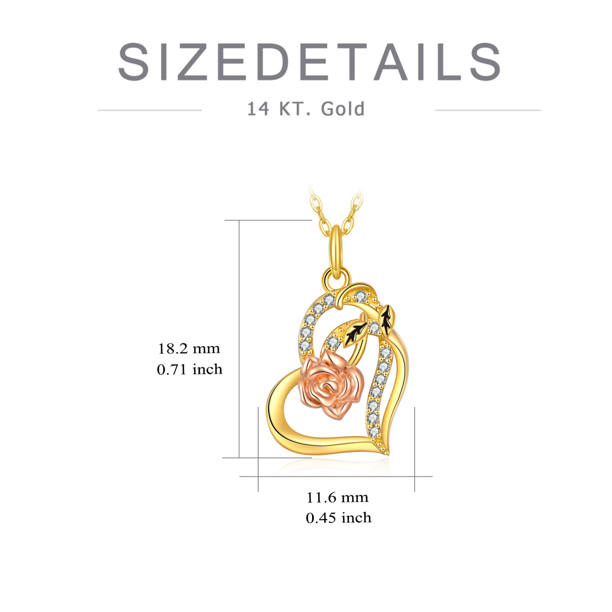 14K Gold Moissanit Rose Herz mit Herz Anhänger Halskette-6