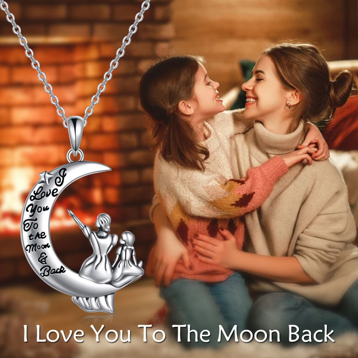 Sterling Silver with Black Rhodium Mother Pendant Necklace with Engraved Word-5