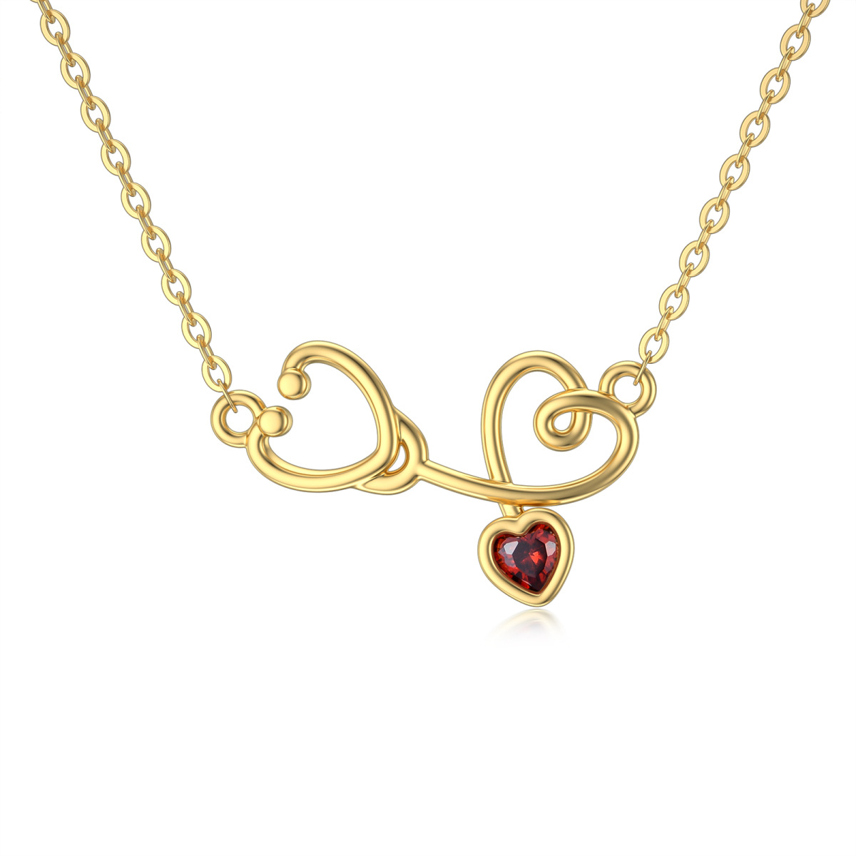 14K Gold Heart Shaped Cubic Zirconia Heart & Stethoscope Pendant Necklace-1