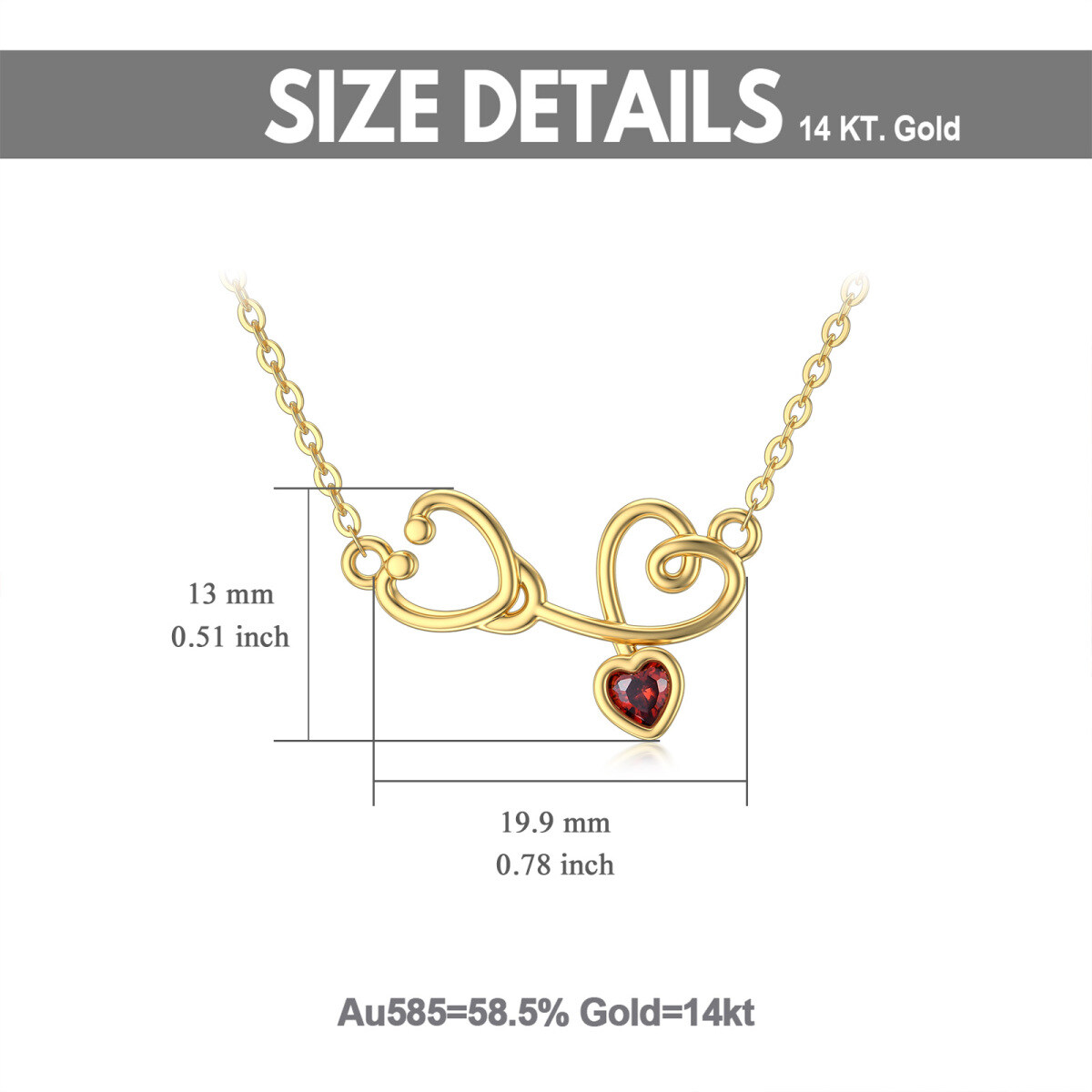 14K Gold Heart Shaped Cubic Zirkonia Herz & Stethoskop Anhänger Halskette-6