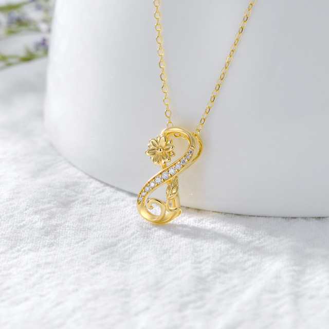 14K Gold Circular Shaped Zircon Sunflower & Infinity Symbol Pendant Necklace-3