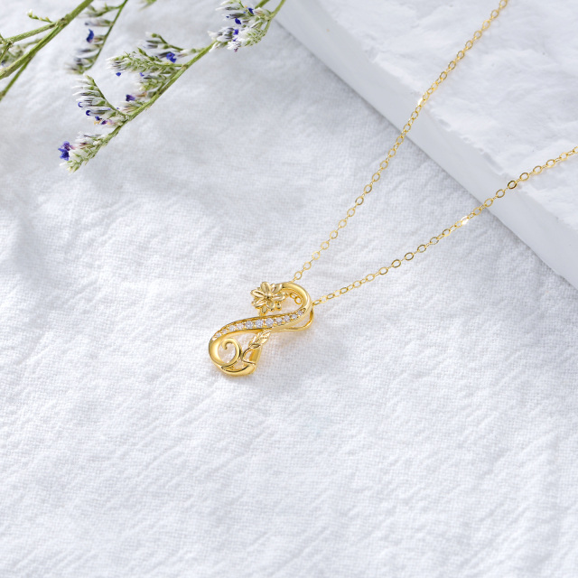 14K Gold Circular Shaped Zircon Sunflower & Infinity Symbol Pendant Necklace-2