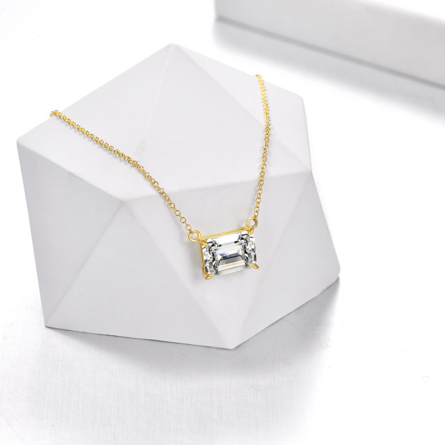 14K Gold Princess-square Shaped Moissanite Pendant Necklace-2