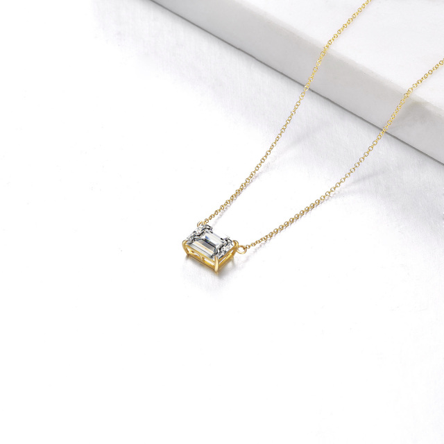 14K Gold Prinzessin-Quadrat geformt Moissanit Anhänger Halskette-3