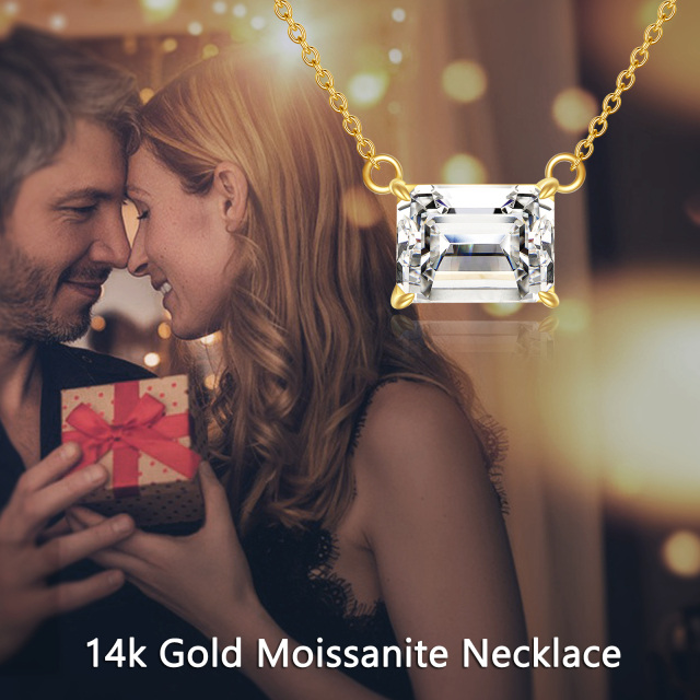 Colar com pingente de moissanite em ouro 14K em forma de princesa quadrada-4