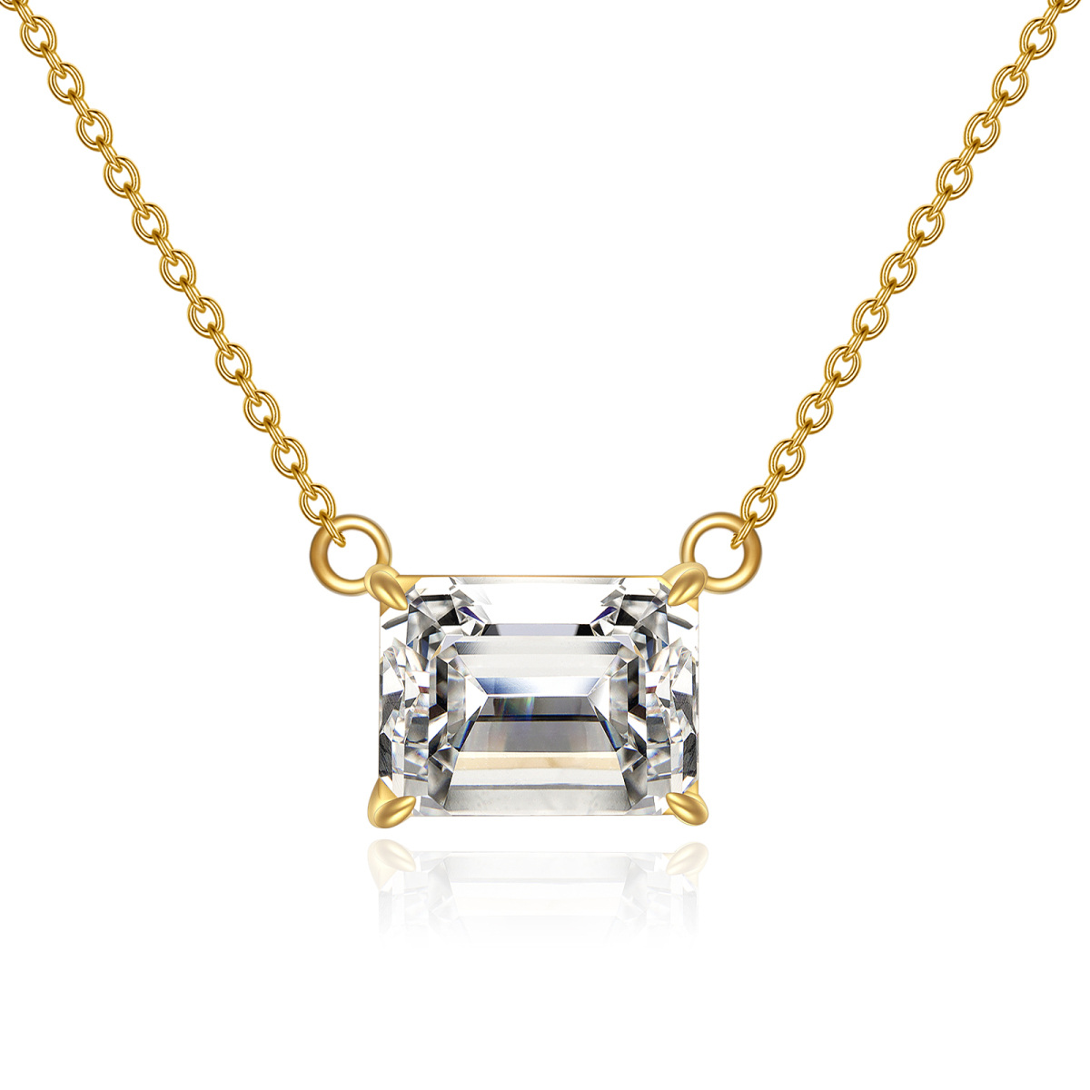 14K Gold Princess-square Shaped Moissanite Pendant Necklace-1