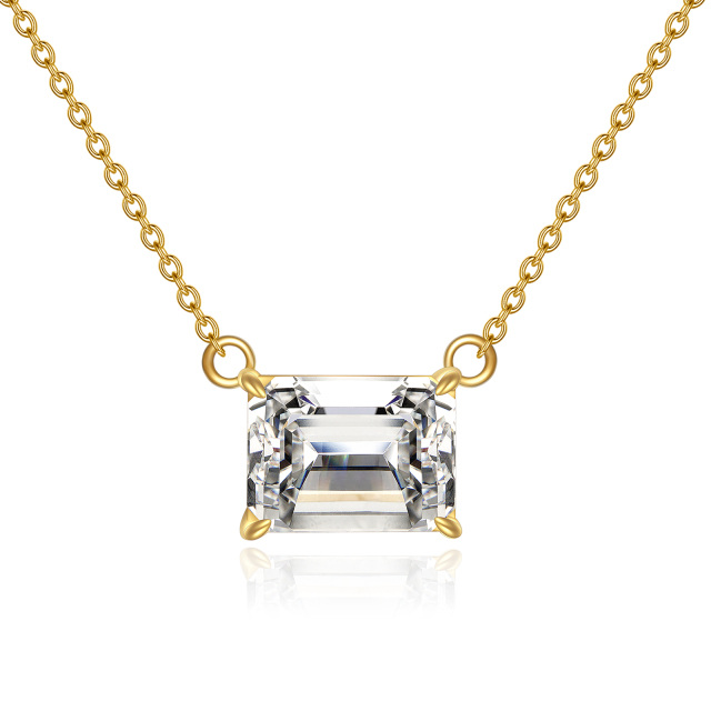 14K Gold Princess-square Shaped Moissanite Pendant Necklace-0