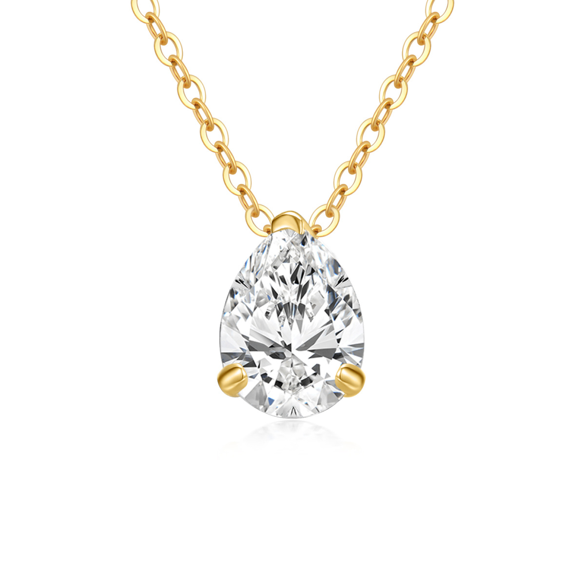 14K Yellow Gold Plated Moissanite Drop Shape Pendant Necklace-1