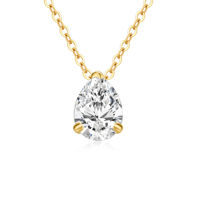14K Yellow Gold Plated Moissanite Drop Shape Pendant Necklace-0