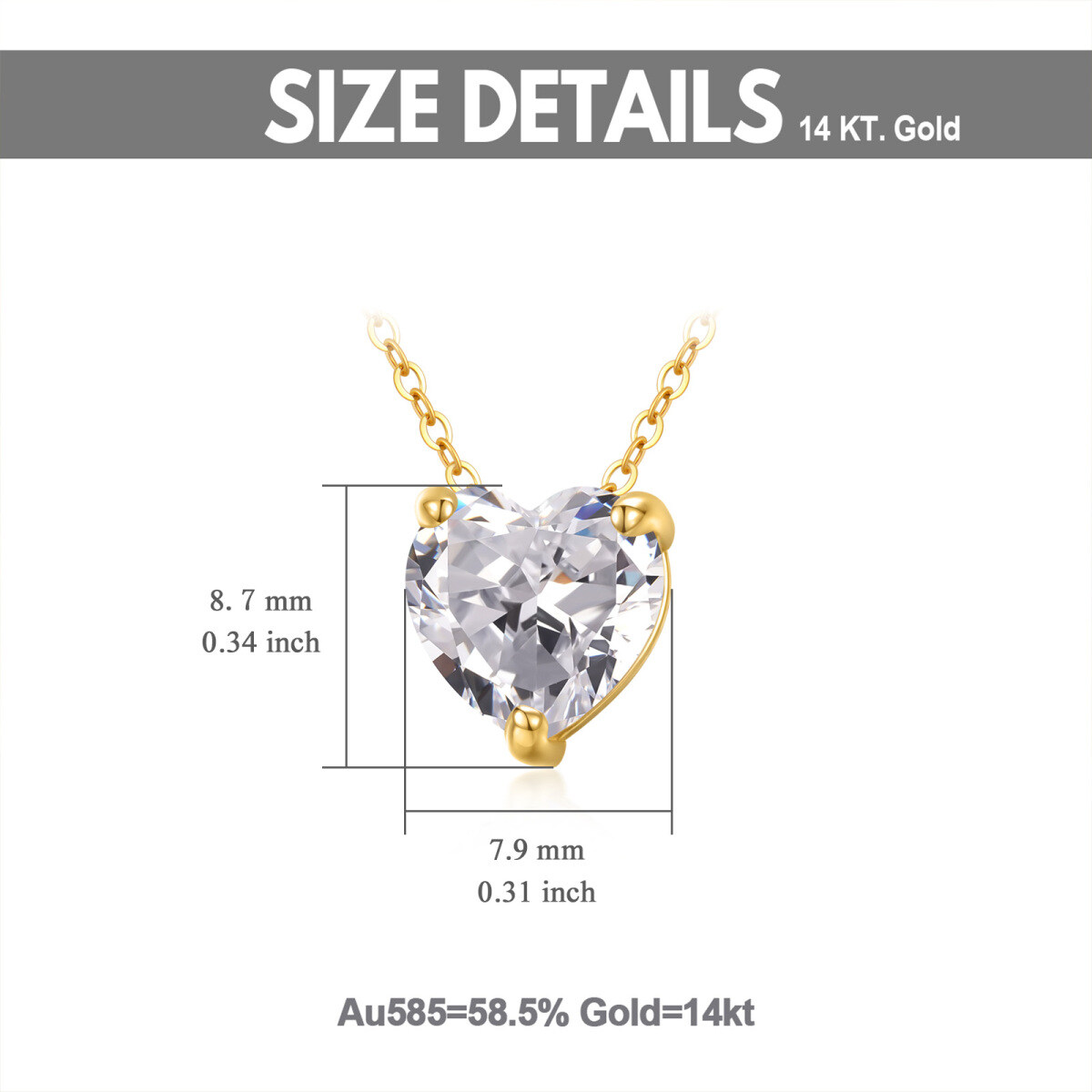 14K Gold Heart Shaped Moissanite Heart Pendant Necklace-5