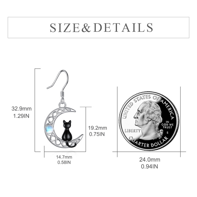 Sterling Silver Two-tone Circular Shaped Moonstone Cat & Celtic Knot & Moon Drop Earrings-5