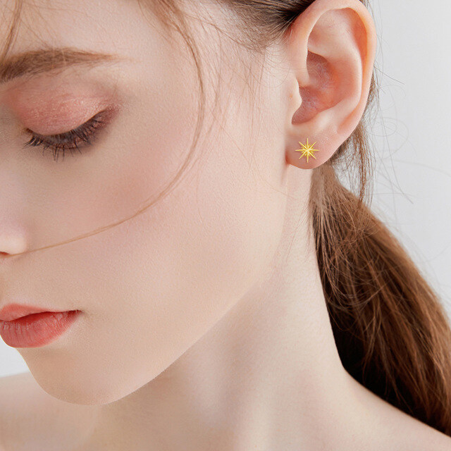 14K Gold Star Stud Earrings-1