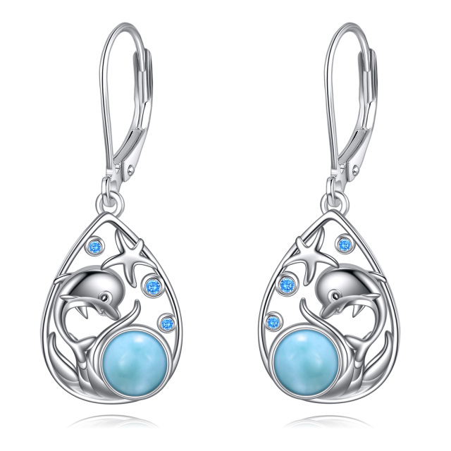 Sterling Silver Lalimar Stone Dolphin & Starfish & Drop Shape Drop Earrings-4