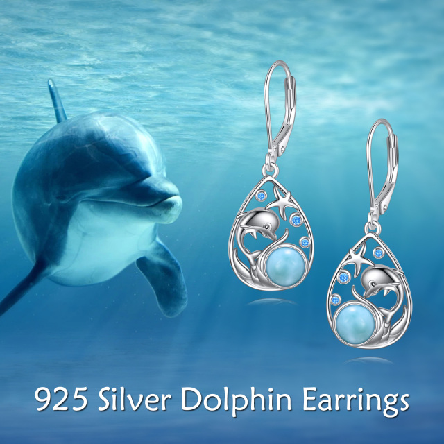 Sterling Silver Lalimar Stone Dolphin & Starfish & Drop Shape Drop Earrings-6