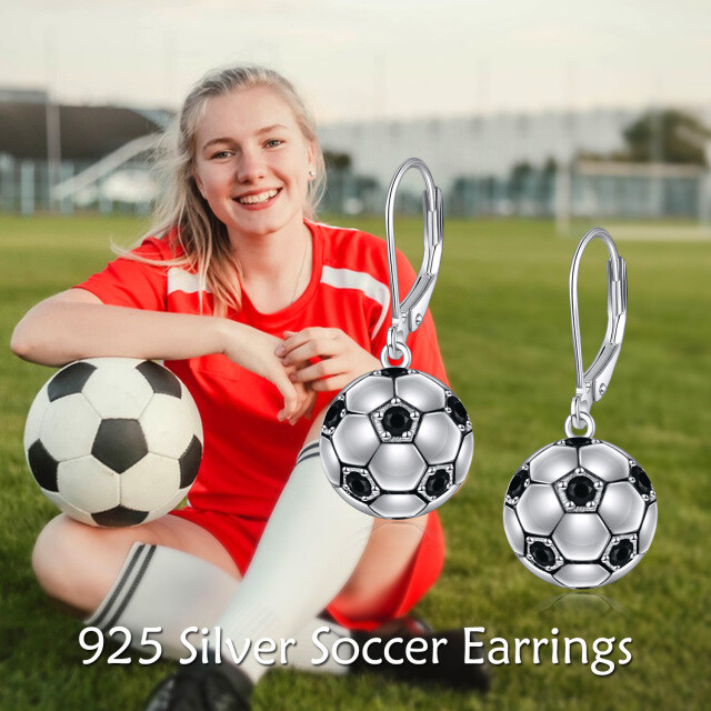 Sterling Silver Football Lever-back Earrings-2