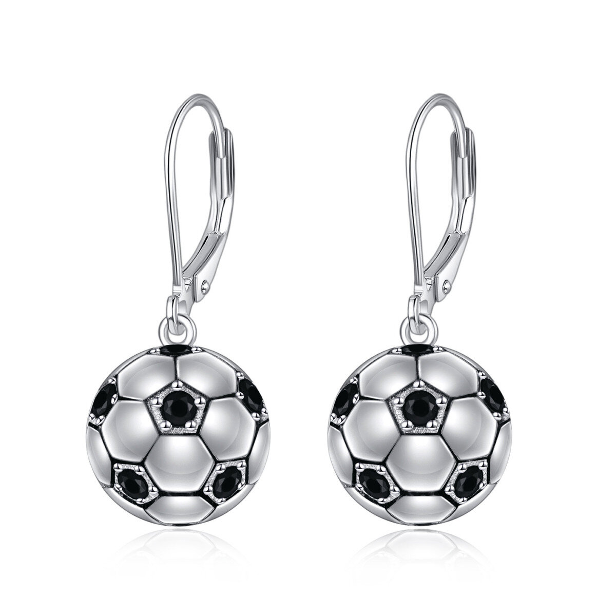 Boucles d'oreilles à levier en argent sterling avec ballon de football-1