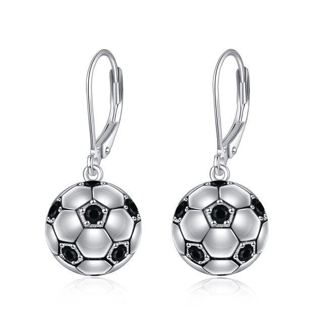 Sterling Silver Football Lever-back Earrings-0