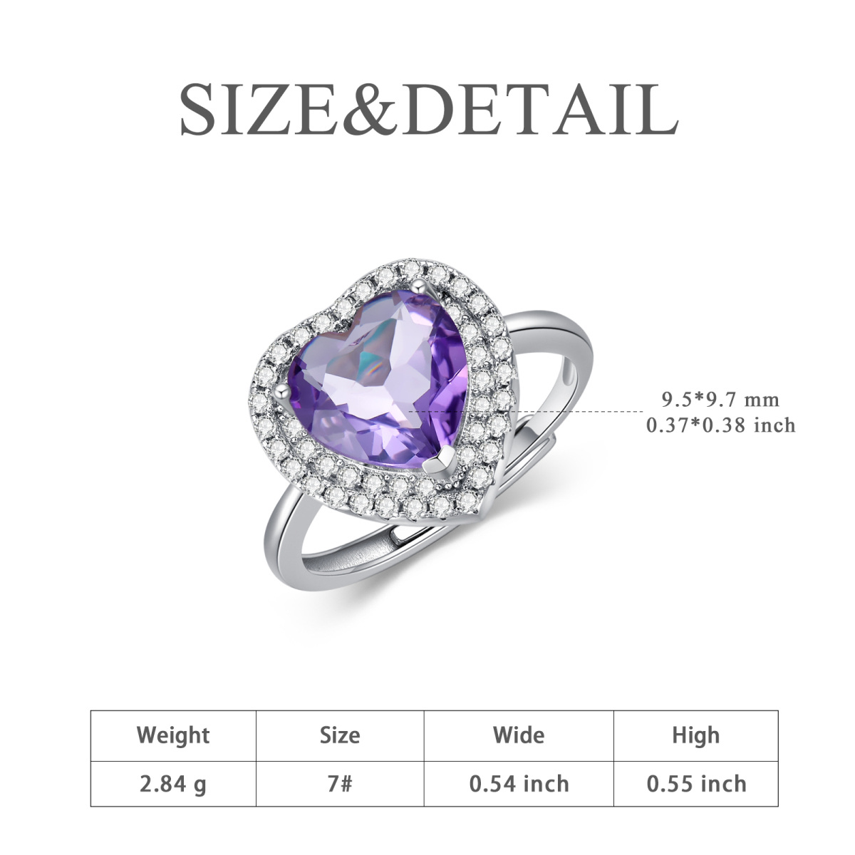 Bague ouverte en argent sterling avec cœur en cristal et zircon cubique-6