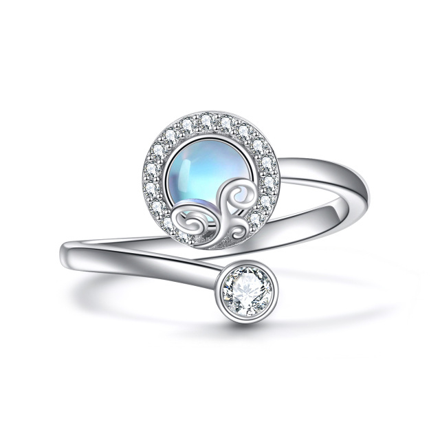 Sterling Silver Round Moonstone Round Spinner Ring-0