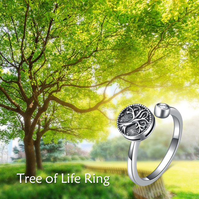 Anel giratório da árvore da vida em prata esterlina-4