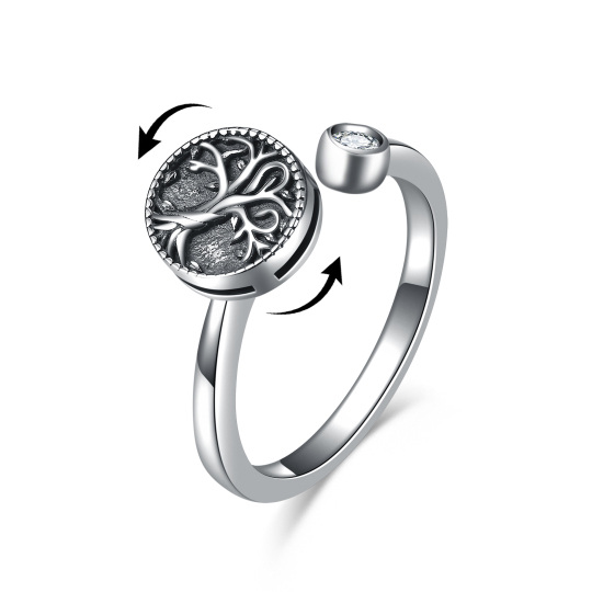 Tree of Life Ring Sterling Silver Fidget Ring Tree of Life Spinner Ring Adjustable Rings for Women Worry Band Rings -Green
