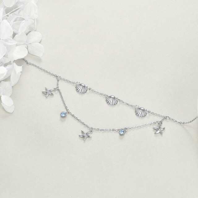 Sterling Silver Cubic Zirconia Starfish Multi-layered Anklet-4