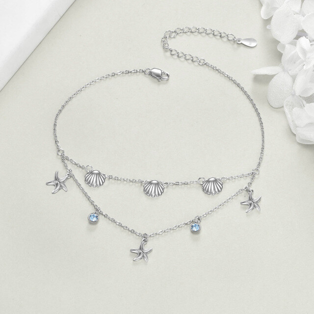 Sterling Silver Cubic Zirconia Starfish Multi-layered Anklet-3