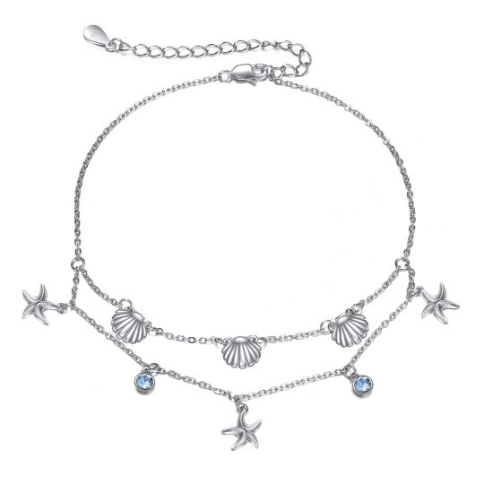 Sterling Silver Cubic Zirconia Starfish Multi-layered Anklet