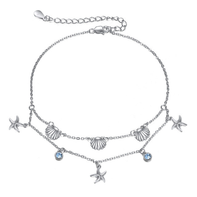 Sterling Silver Cubic Zirconia Starfish Multi-layered Anklet-1