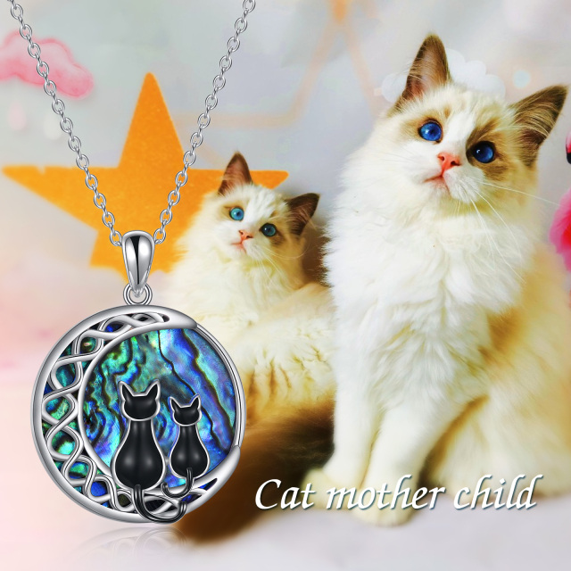 Collier en argent sterling avec pendentif chat et lune en forme de coquillage abalone rond-5