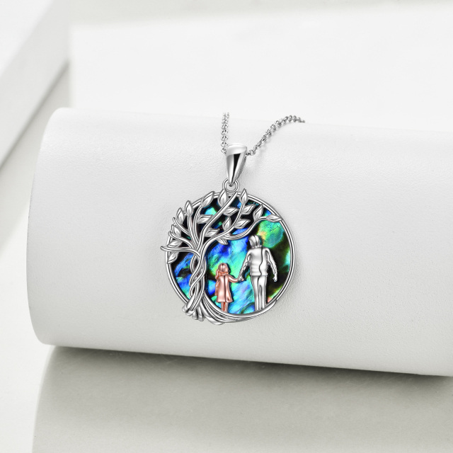 Sterling Silver with Rose Gold Plated Abalone Shellfish Father & Daughter Pendant Necklace-3