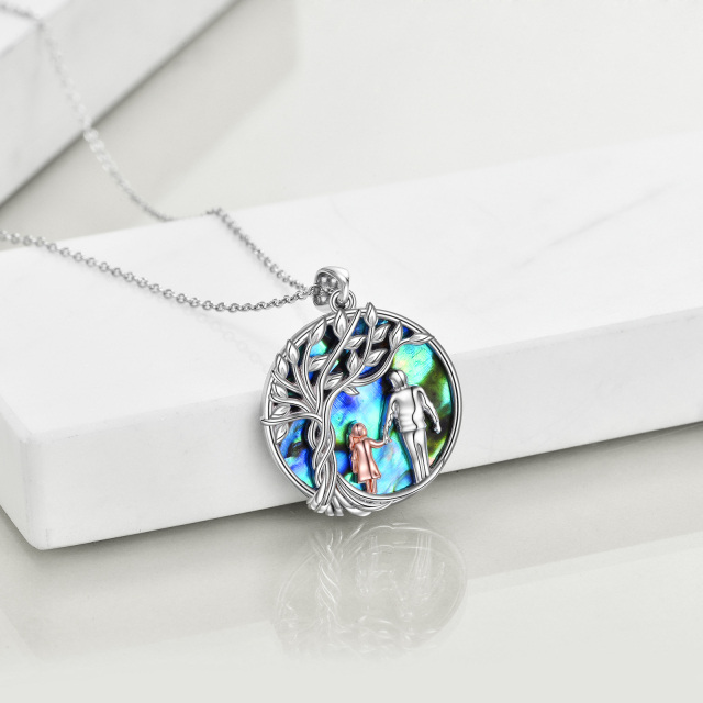 Sterling Silver with Rose Gold Plated Abalone Shellfish Father & Daughter Pendant Necklace-2