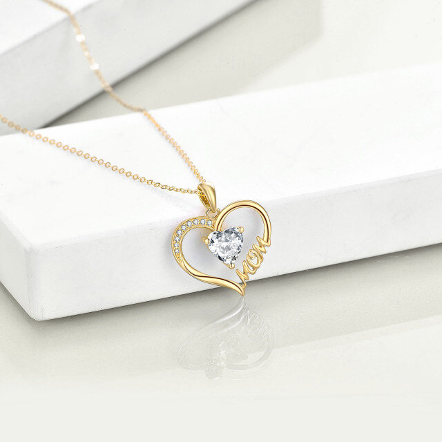 Colar com pingente de coração de mãe em zircônia cúbica em ouro 14K-3