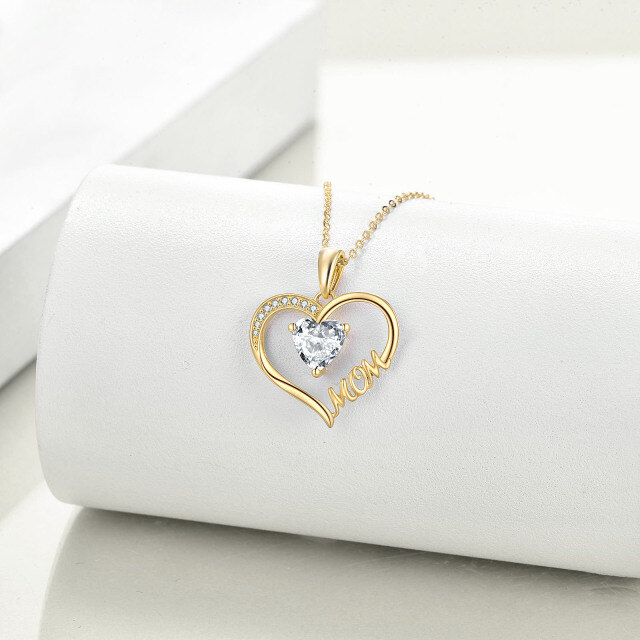 Collier pendentif maman en or 14K à zircon cubique en forme de coeur-2